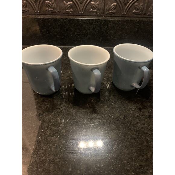 Corning PYREX Slate BLUE MILK GLASS Coffee Cups Mugs set of 3 Vintage - Picture 8 of 8